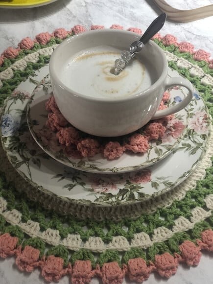 Sousplat Americano Croche Tulipa Coral