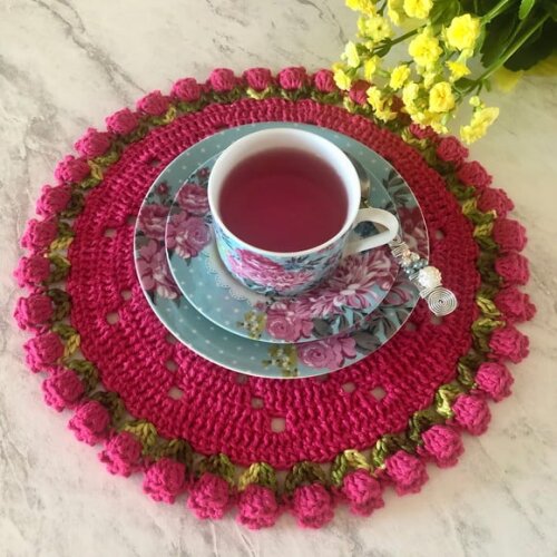 Sousplat Americano Croche Tulipa Pink
