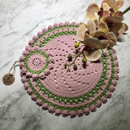 Sousplat Americano Croche Tulipa Rosa Inteiro