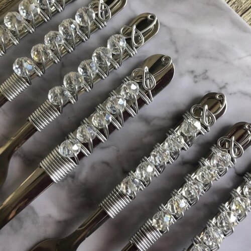 Talheres Bordado Cristal Garfinho & Espátula Torta - 7 Peças