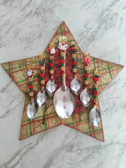 Talheres Bordado Natal Sobremesa Cremosa - 7 Peças
