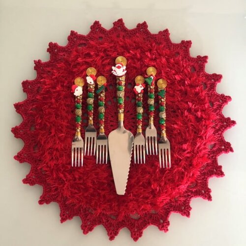 Talheres Bordado Torta Tema Natal - Mod.02 - 7 Pcs