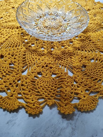 Toalha - Centro Mesa Croche Abacaxi Amarelo Sol