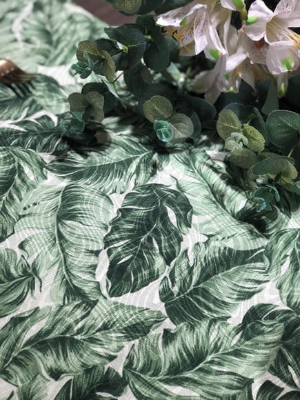 Trilho / Caminho Mesa Jacquard Folhas Verdes *valor do Par*