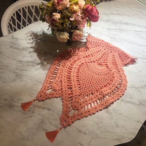 Trilho Mesa Abacaxi Croche Salmão c Tassel