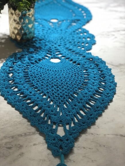 Trilho Mesa Croche Azul Turquesa- Caminho Centro de Mesa