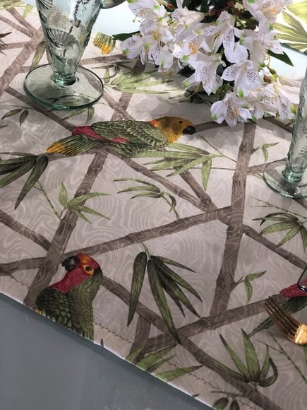 Trilho Mesa Jacquard Aves Tropical *valor do Par*