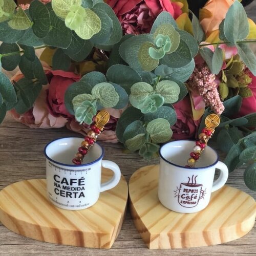 Xícara - Canequinha Porcelana Café Espresso & Colher Bordada