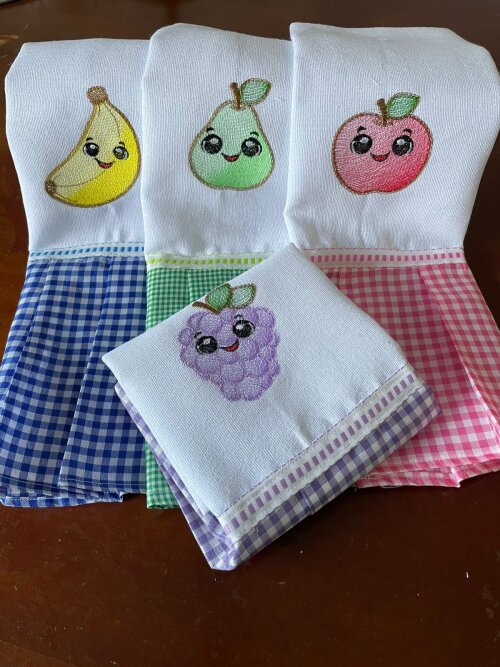 Kit 6 Panos de Prato Bordado Frutas