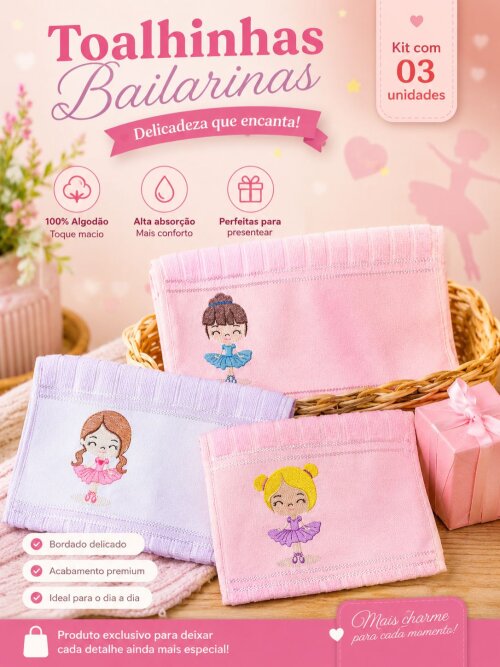 Toalha de Boca Personalizada Bordada Nome - Kit 3 Unidades - Mate