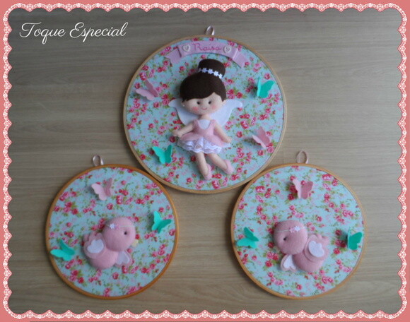 Trio de Quadros Bastidor Fadinha