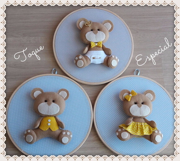Trio de Quadros Família Urso