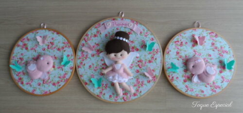 Trio de Quadros Bastidor Fadinha