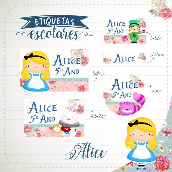 Etiquetas Adesivas Escolares Personalizadas a Alice