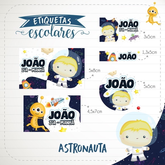 Etiquetas Adesivas Escolares Personalizadas a Astronauta