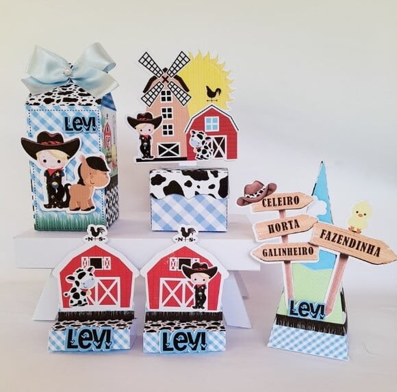 Kit: 45 Lembrancinhas Personalizada Fazendinha Azul
