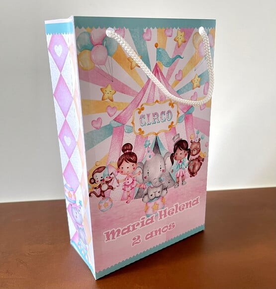 Sacolinha Personalizada Circo Rosa Aquarelado (fotografico)