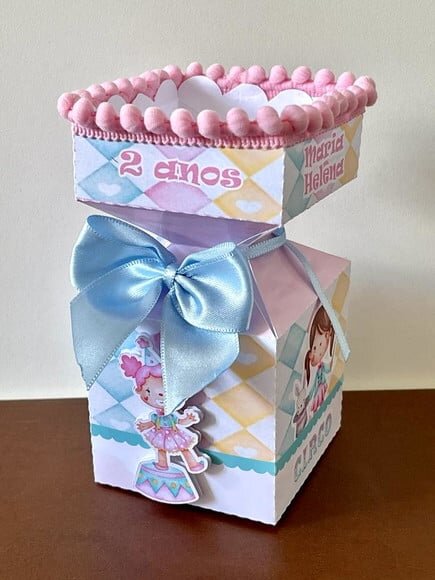 Caixa Meia Bala Circo Rosa Aquarelado