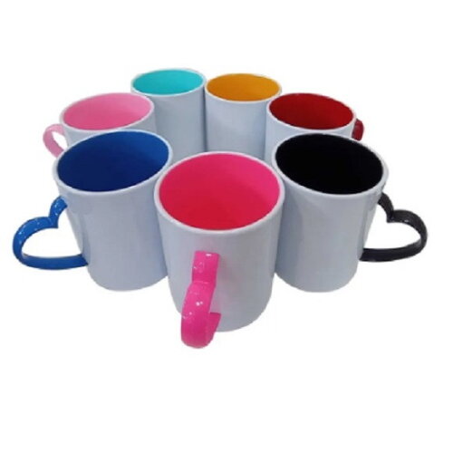 Caneca Personalizada Coloridas com Alça de Coração