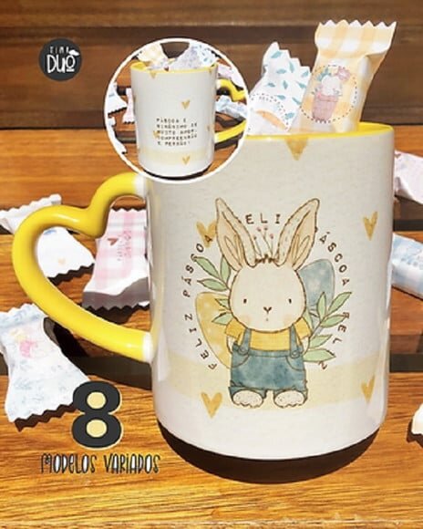 Caneca Personalizada Coloridas com Alça de Coração