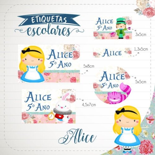 Etiquetas Adesivas Escolares Personalizadas a Alice