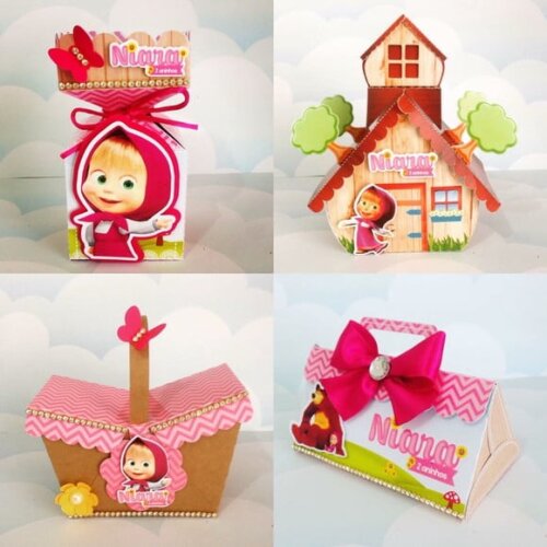 Kit 30 Caixas Personalizadas Marsha e o Urso