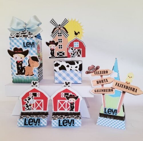 Kit: 45 Lembrancinhas Personalizada Fazendinha Azul