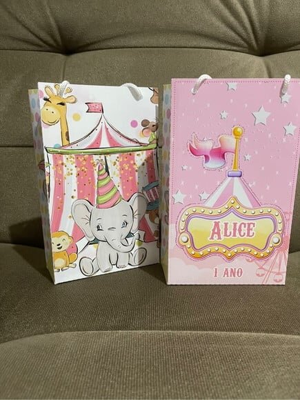Sacolinha Personalizada Circo Rosa Aquarelado (fotografico)