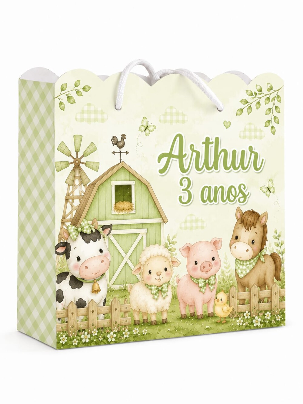 20 Sacolinhas Personalizadas Fazendinha Verde para Festa Infantil