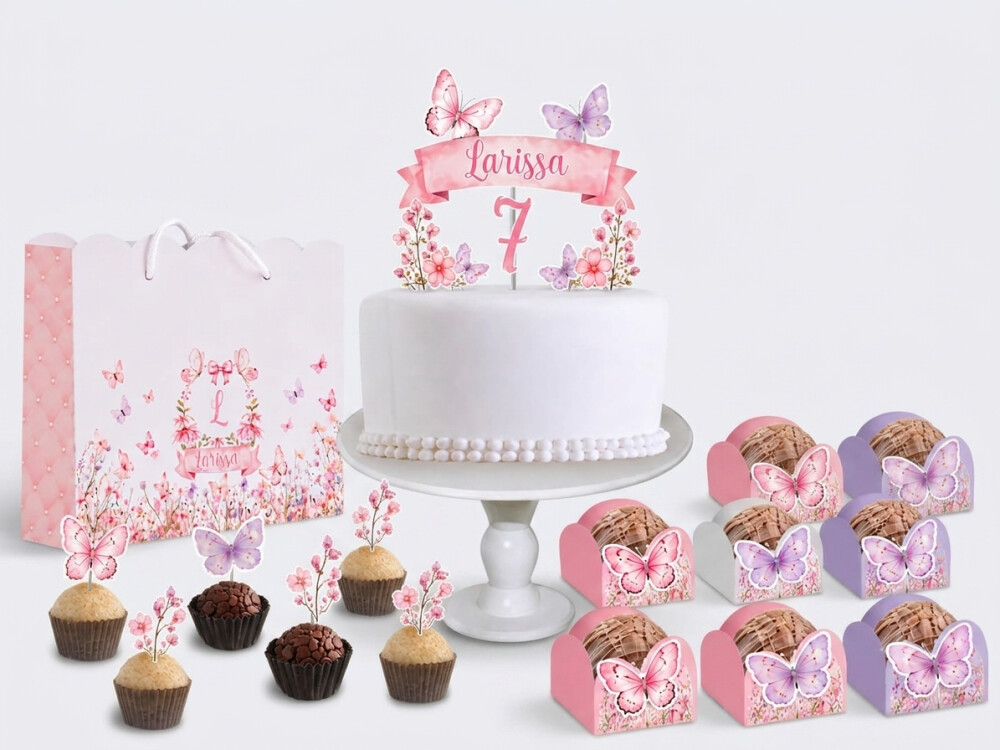 Kit Festa Jardim Personalizado com 15 Sacolinhas, 50 Forminhas, 5
