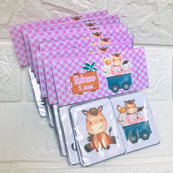 10 Jogos da Memória Personalizado Fazendinha Rosa