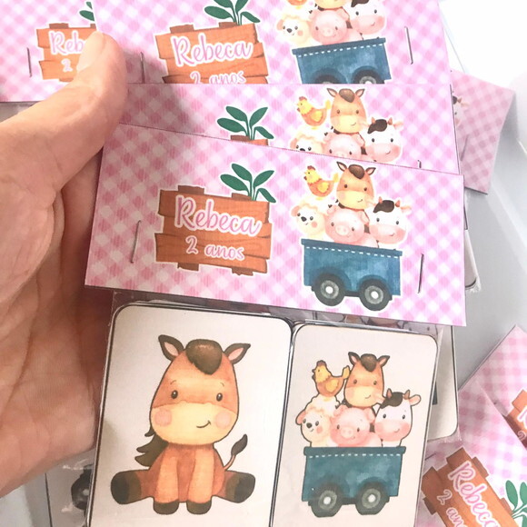 10 Jogos da Memória Personalizado Fazendinha Rosa