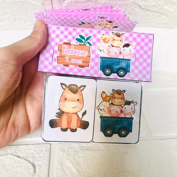 10 Jogos da Memória Personalizado Fazendinha Rosa