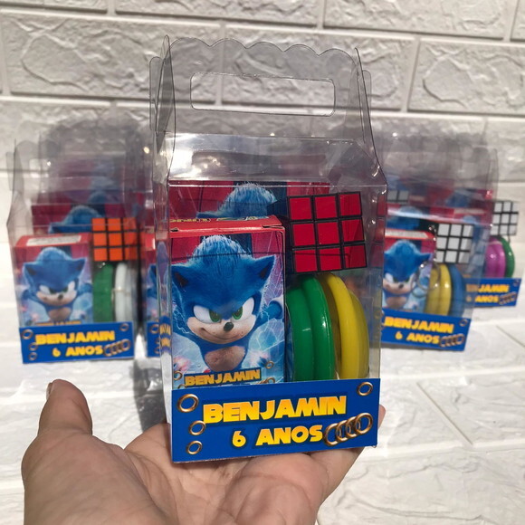 30 Kits Diversão Personalizado Caixa Maleta Acetato Sonic