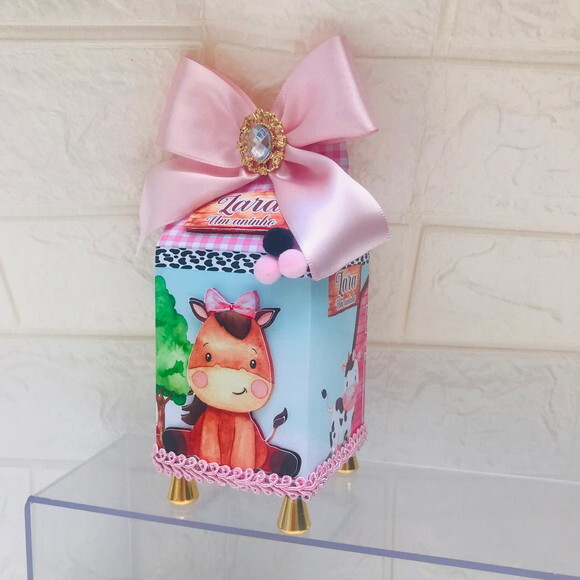 Caixa Milk 3d Luxo Fazendinha Rosa