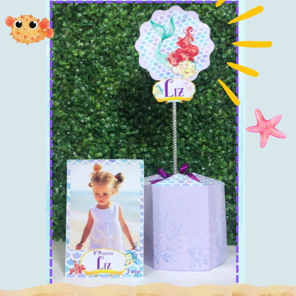 Centro de Mesa e Foto Personalizada Ariel Aquarela