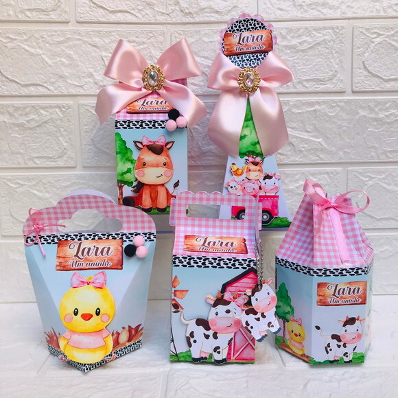 Kit 20 Caixas Fazendinha Rosa