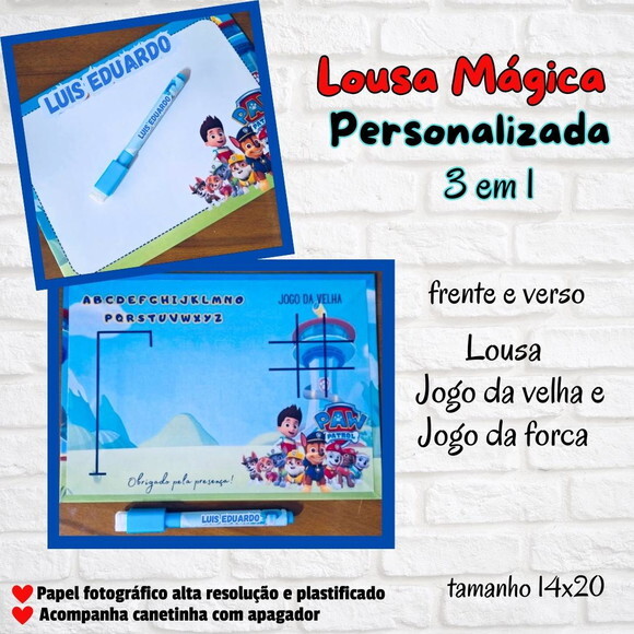 Lousa Mágica Personalizada Diversos Temas -frente e Verso