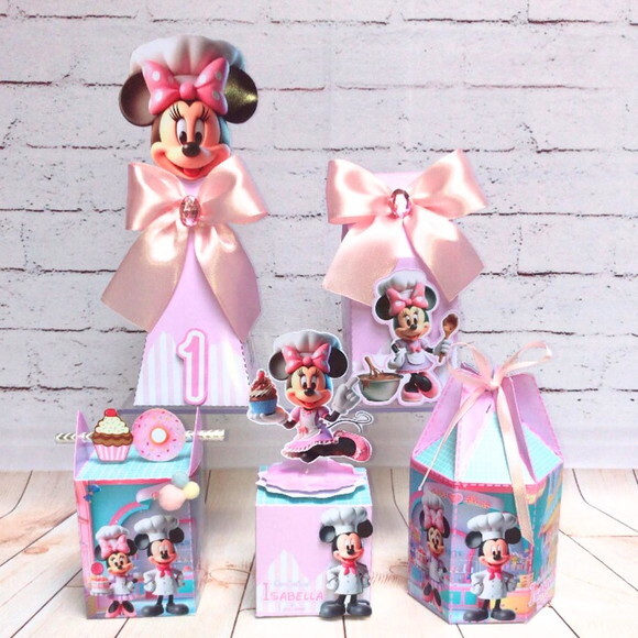 Minnie Confeiteira Kit 30 Caixas Personalizadas