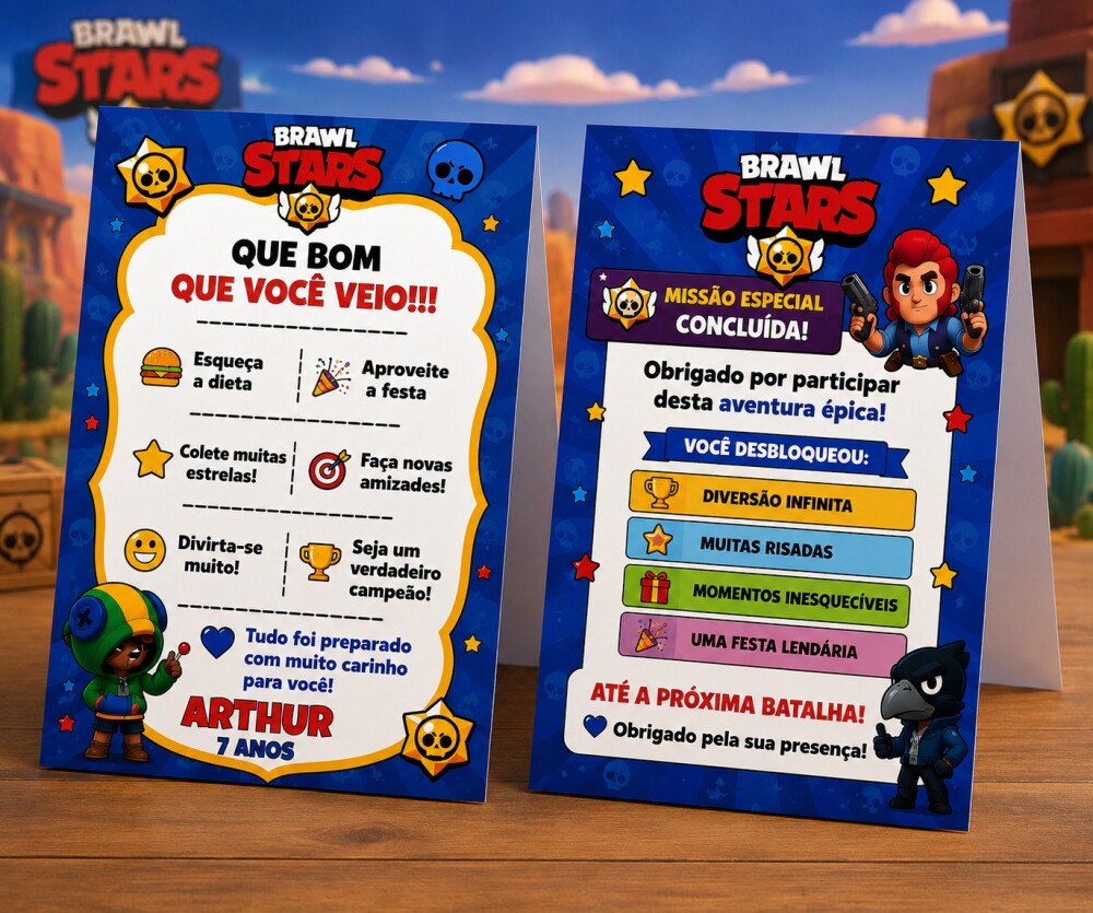 PLAQUINHA MESA BRAWL STARS PERSONALIZADA - PLAQUINHA AGRADECIMENT