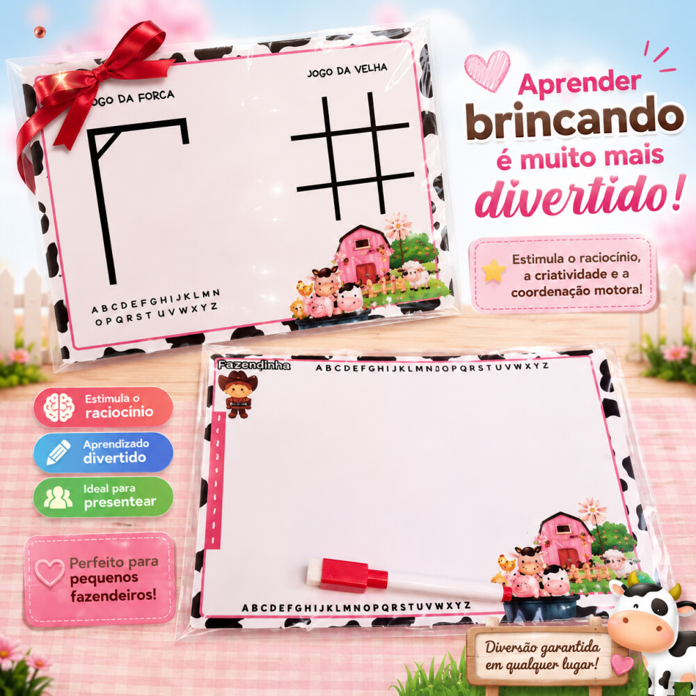 Lousas Mágica Fazendinha personalizada com caneta e apagador