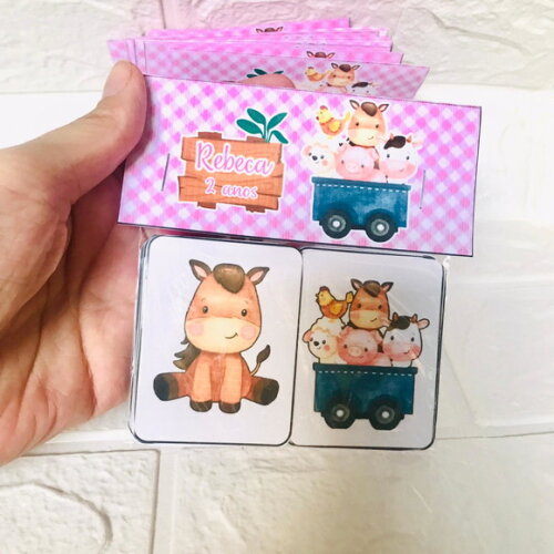 10 Jogos da Memória Personalizado Fazendinha Rosa