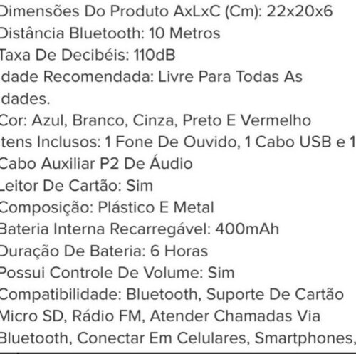 20 Fones de Ouvido Wireless sem Fio, Rádio Fm,mp3