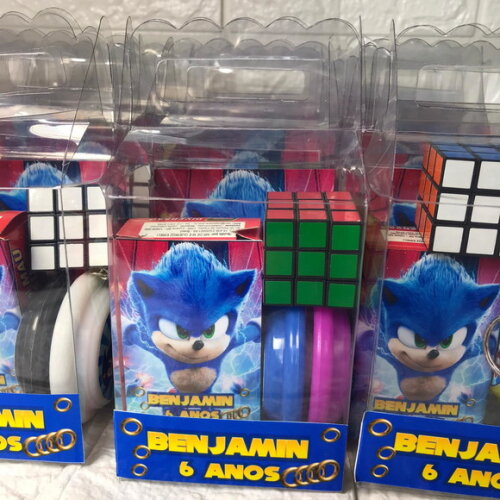 30 Kits Diversão Personalizado Caixa Maleta Acetato Sonic