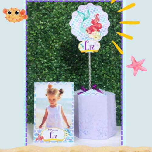 Centro de Mesa e Foto Personalizada Ariel Aquarela