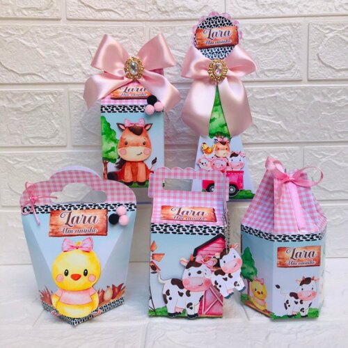 Kit 30 Caixas Fazendinha Rosa