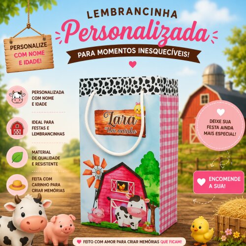 Sacolinhas Fazendinha Rosa Tamanho
