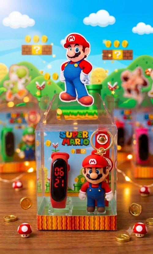 RELÓGIO E CHAVEIRO PERSONALIZADO SUPER MÁRIO - KIT RELÓGIO DIG