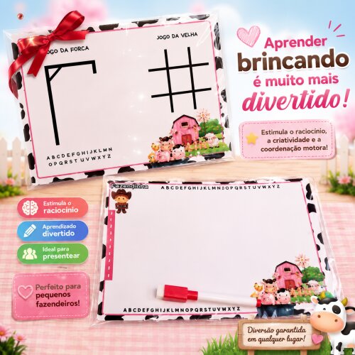 Lousas Mágica Fazendinha personalizada com caneta e apagador