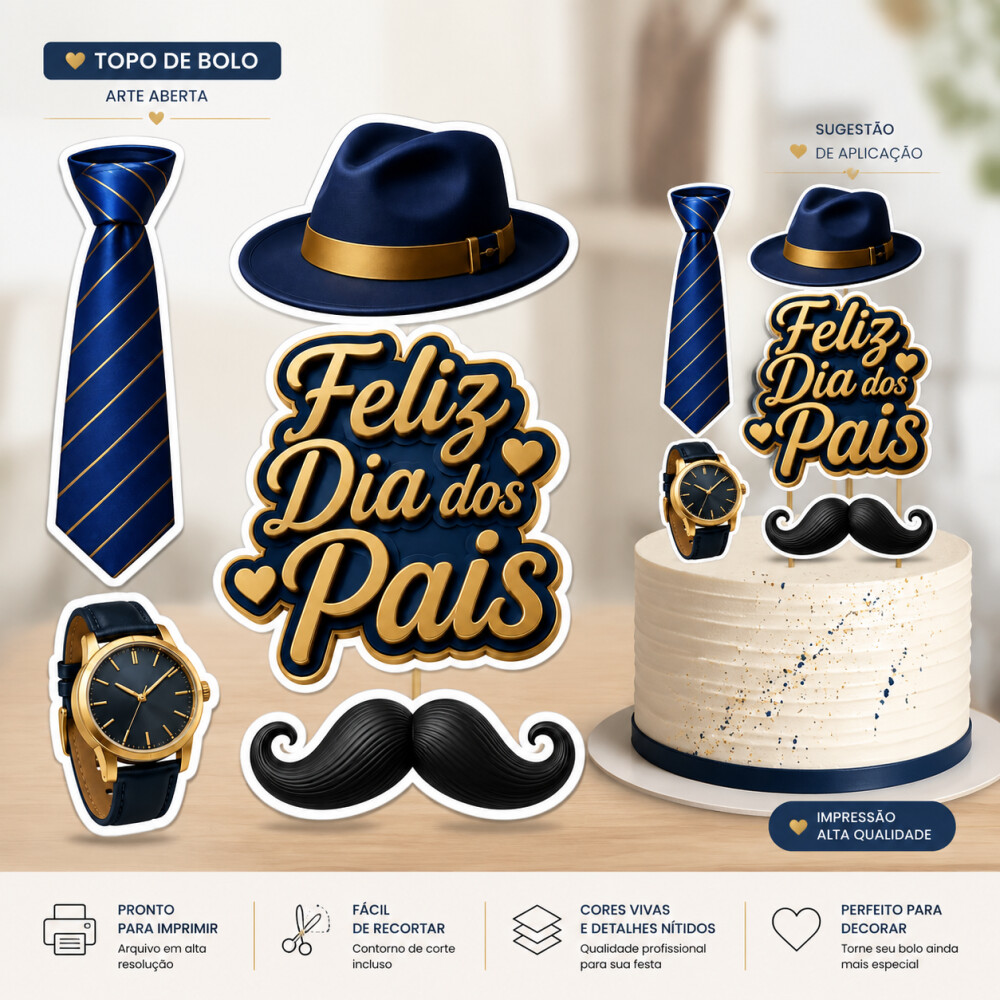 Topo de Bolo Dia dos Pais Elegante I Arquivo digital de corte
